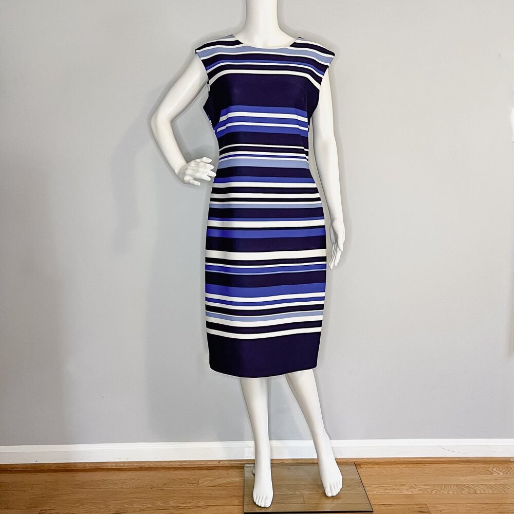 Vince Camuto Sleeveless Blue and White Striped Dress